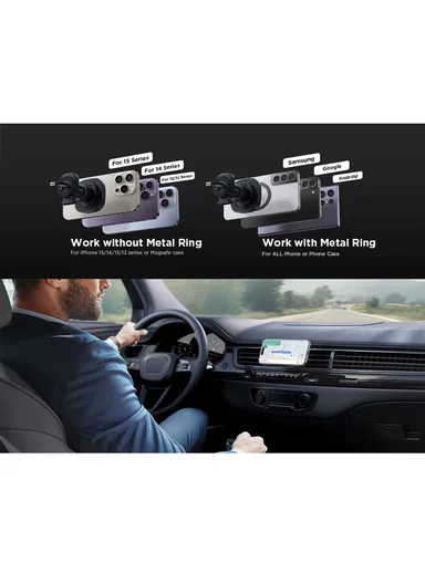 360° 15W Magnetic Car Dashboard Mount Charger Wireless Car Charger Hands Free Air Vent Magnetic Phone Holder JR-ZS388 - Black