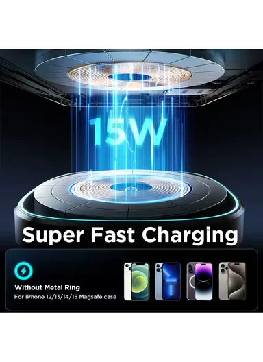 360° 15W Magnetic Car Dashboard Mount Charger Wireless Car Charger Hands Free Air Vent Magnetic Phone Holder JR-ZS388 - Black