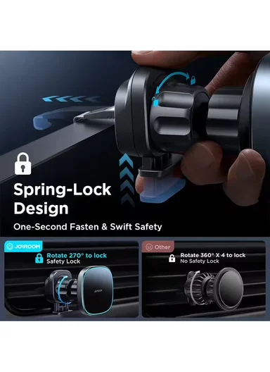 360° 15W Magnetic Car Dashboard Mount Charger Wireless Car Charger Hands Free Air Vent Magnetic Phone Holder JR-ZS388 - Black