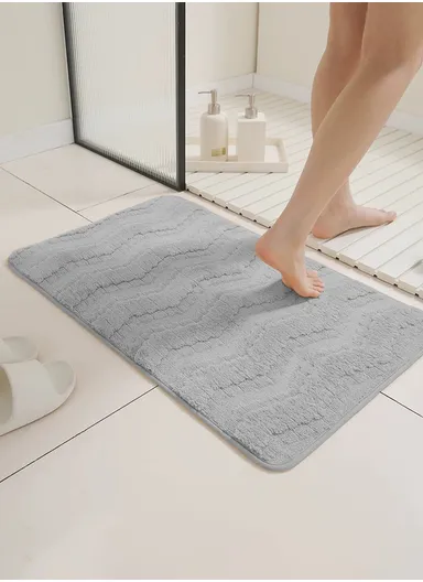 90x60cm Ultra-Soft Plush Bathroom Mat With Wave Design - Grey