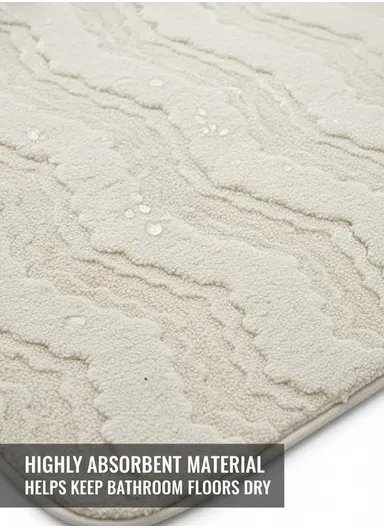 90x60cm Ultra-Soft Plush Bathroom Mat With Wave Design - Grey