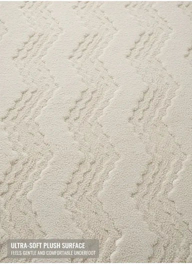 90x60cm Ultra-Soft Plush Bathroom Mat With Wave Design - Off White