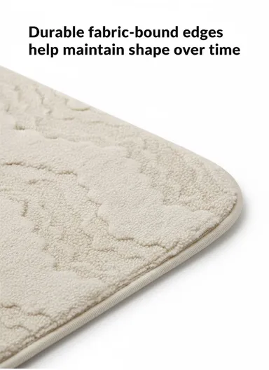 90x60cm Ultra-Soft Plush Bathroom Mat With Wave Design - Off White