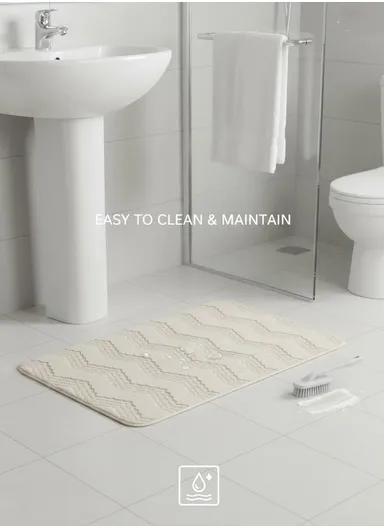 90x60cm Ultra-Soft Plush Bathroom Mat With Wave Design - Off White