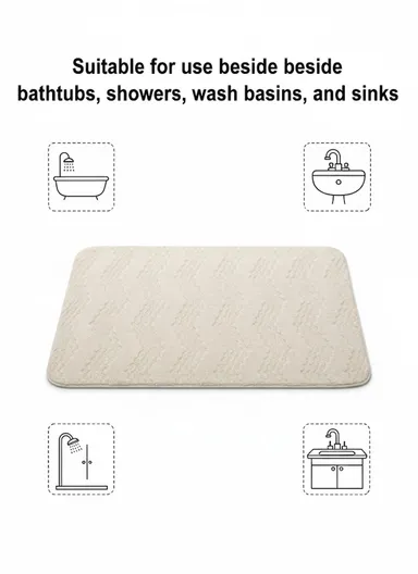 90x60cm Ultra-Soft Plush Bathroom Mat With Wave Design - Off White