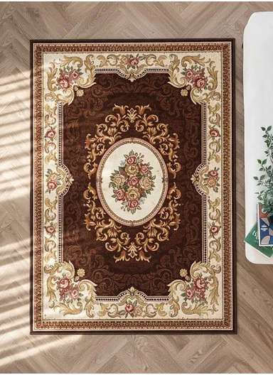 80x120cm Classic Polyester Carpet with Floral Medallion Design - Brown