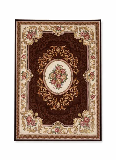 80x120cm Classic Polyester Carpet with Floral Medallion Design - Brown