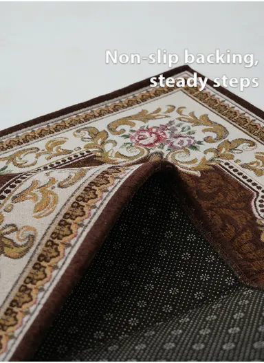 80x120cm Classic Polyester Carpet with Floral Medallion Design - Brown