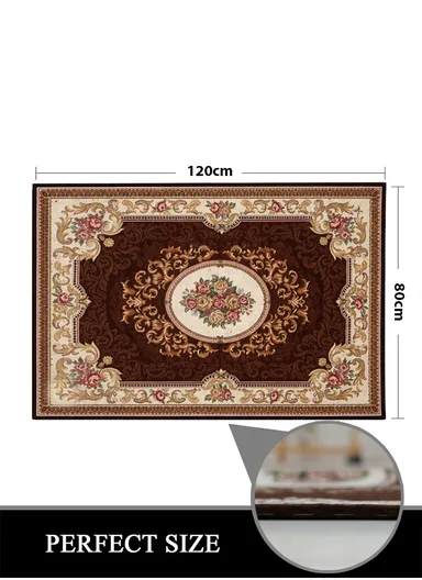 80x120cm Classic Polyester Carpet with Floral Medallion Design - Brown