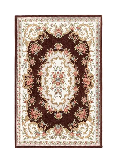 80x120cm Classic Polyester Carpet with Floral Medallion Design - Brown
