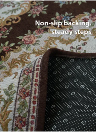 80x120cm Classic Polyester Carpet with Floral Medallion Design - Brown