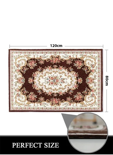 80x120cm Classic Polyester Carpet with Floral Medallion Design - Brown