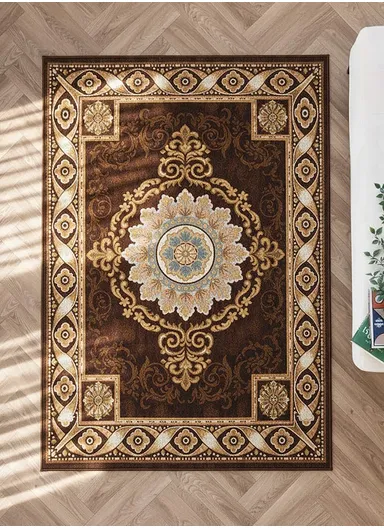 80x120cm Classic Polyester Carpet with Floral Medallion Design - Brown