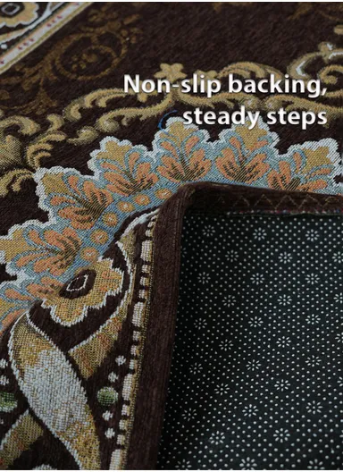 80x120cm Classic Polyester Carpet with Floral Medallion Design - Brown