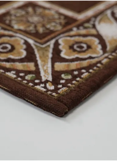 80x120cm Classic Polyester Carpet with Floral Medallion Design - Brown
