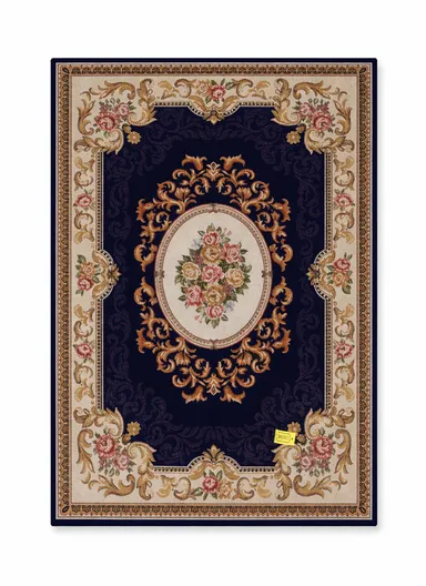 80x120cm Classic Polyester Carpet with Floral Medallion Design - Navy Blue