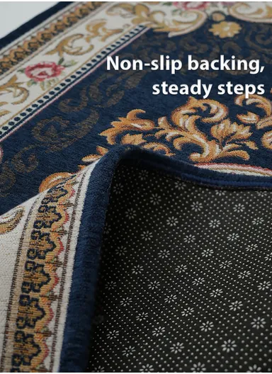 80x120cm Classic Polyester Carpet with Floral Medallion Design - Navy Blue