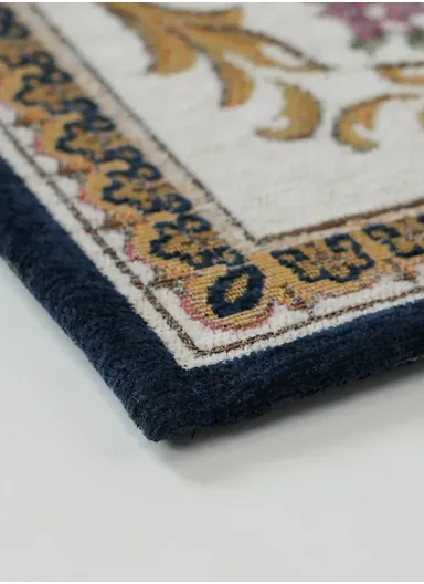 80x120cm Classic Polyester Carpet with Floral Medallion Design - Navy Blue