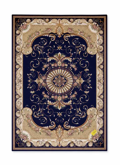 80x120cm Classic Polyester Carpet with Floral Medallion Design - Navy Blue