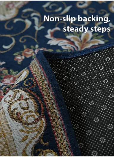 80x120cm Classic Polyester Carpet with Floral Medallion Design - Navy Blue