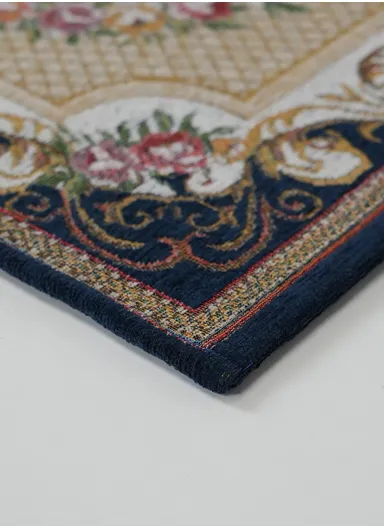 80x120cm Classic Polyester Carpet with Floral Medallion Design - Navy Blue