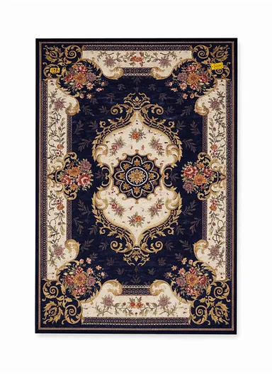 80x120cm Classic Polyester Carpet with Floral Medallion Design - Navy Blue