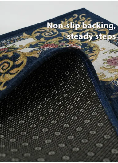 80x120cm Classic Polyester Carpet with Floral Medallion Design - Navy Blue