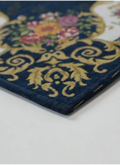 80x120cm Classic Polyester Carpet with Floral Medallion Design - Navy Blue