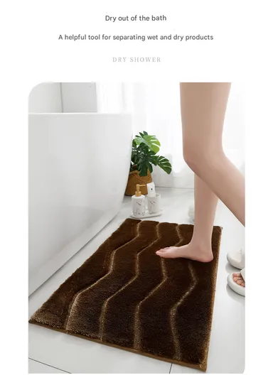 60x40cm Soft Plush Bathroom Mat, Wave Pattern &amp; Anti-Slip Base - Dark Grey