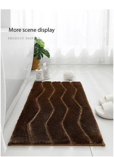 60x40cm Soft Plush Bathroom Mat, Wave Pattern &amp; Anti-Slip Base - Grey