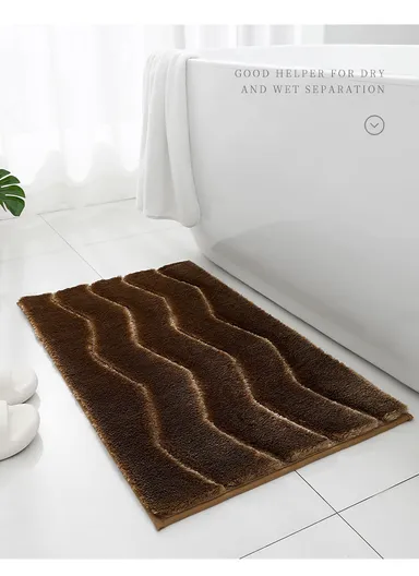 60x40cm Soft Plush Bathroom Mat, Wave Pattern &amp; Anti-Slip Base - Red