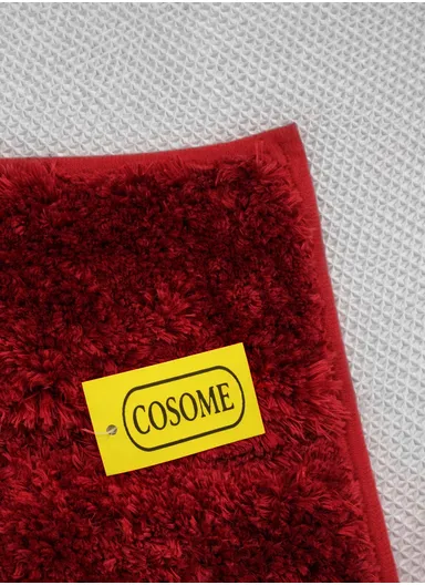 60x40cm Soft Plush Bathroom Mat, Wave Pattern &amp; Anti-Slip Base - Red