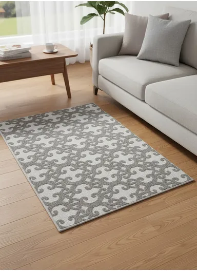 80x120cm Luxury Plush Carpet with Textured Pattern &amp; Anti-Slip Backing - Grey