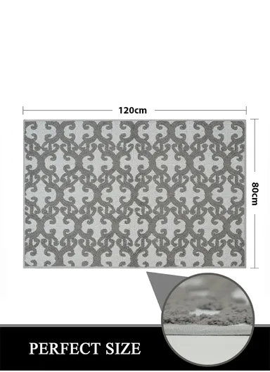 80x120cm Luxury Plush Carpet with Textured Pattern &amp; Anti-Slip Backing - Grey