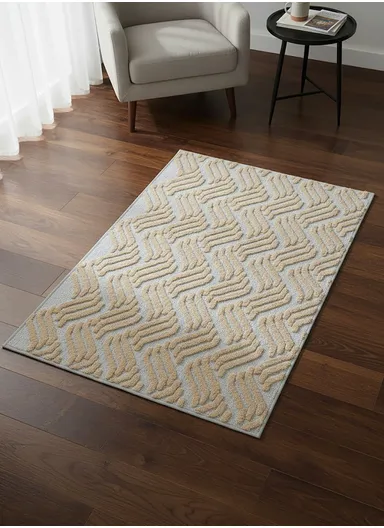 80x120cm Luxury Plush Carpet with Textured Pattern &amp; Anti-Slip Backing - Beige
