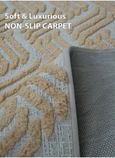 80x120cm Luxury Plush Carpet with Textured Pattern &amp; Anti-Slip Backing - Beige