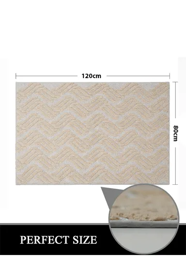 80x120cm Luxury Plush Carpet with Textured Pattern &amp; Anti-Slip Backing - Beige
