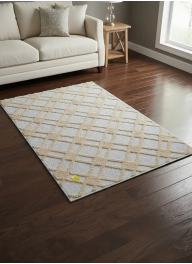 80x120cm Luxury Plush Carpet with Textured Pattern &amp; Anti-Slip Backing - Grey
