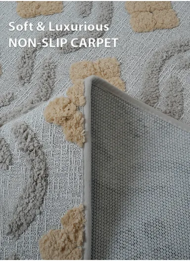 80x120cm Luxury Plush Carpet with Textured Pattern &amp; Anti-Slip Backing - Grey