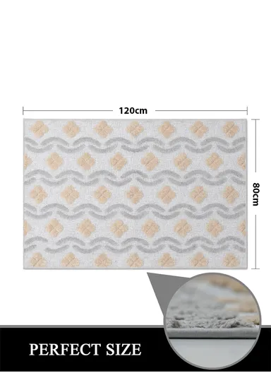 80x120cm Luxury Plush Carpet with Textured Pattern &amp; Anti-Slip Backing - Grey