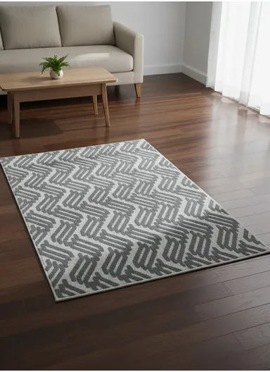 80x120cm Luxury Plush Carpet With Geometric Wave Pattern &amp; Anti-Slip Backing - Grey