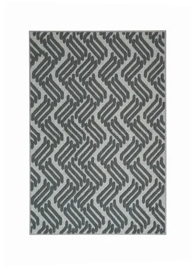 80x120cm Luxury Plush Carpet With Geometric Wave Pattern &amp; Anti-Slip Backing - Grey