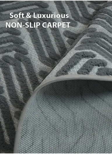 80x120cm Luxury Plush Carpet With Geometric Wave Pattern &amp; Anti-Slip Backing - Grey