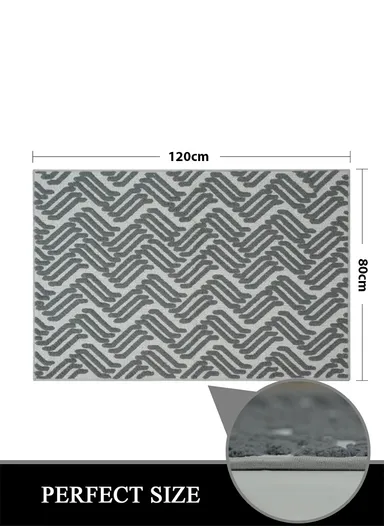 80x120cm Luxury Plush Carpet With Geometric Wave Pattern &amp; Anti-Slip Backing - Grey