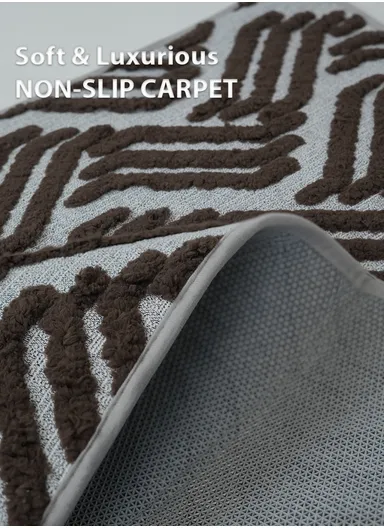 80x120cm Luxury Plush Carpet With Geometric Wave Pattern &amp; Anti-Slip Backing - Brown