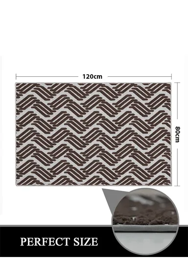 80x120cm Luxury Plush Carpet With Geometric Wave Pattern &amp; Anti-Slip Backing - Brown