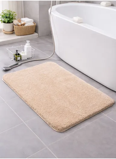 90x60cm Microfiber Floor Mat with Non-Slip Backing, Soft Bath &amp; Door Rug - Beige