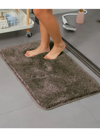 90x60cm Microfiber Floor Mat with Non-Slip Backing, Soft Bath &amp; Door Rug - Brown