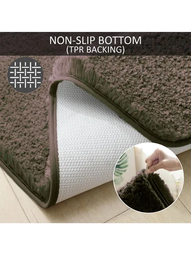 90x60cm Microfiber Floor Mat with Non-Slip Backing, Soft Bath &amp; Door Rug - Brown