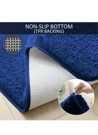 90x60cm Microfiber Floor Mat with Non-Slip Backing, Soft Bath &amp; Door Rug - Navy
